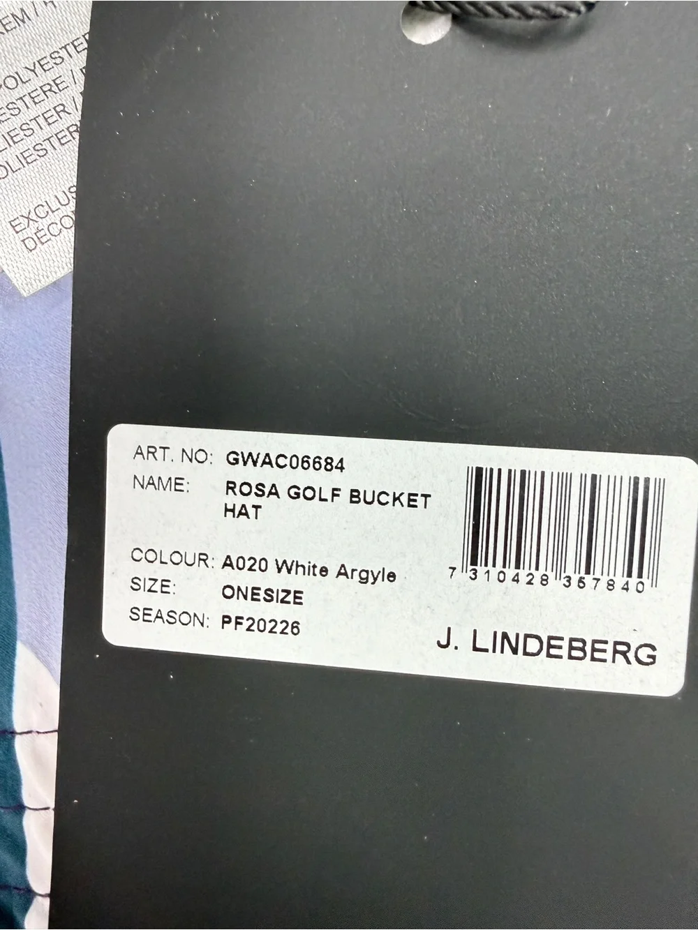 J.Lindegerg Rosa Golf Bucket Hat Golf Cap in White Argyle Unisex NEW WITH TAGS!
